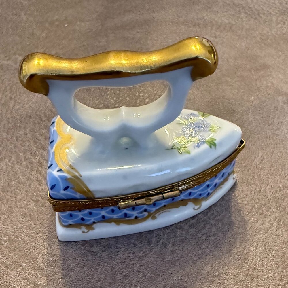 Vintage LIMOGES Trinket box in form of Antique Iron